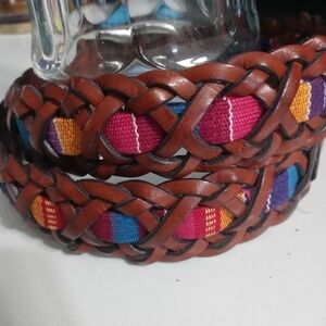 Fossil genuine leather Braided belt w multicolor "Band" threaded through length